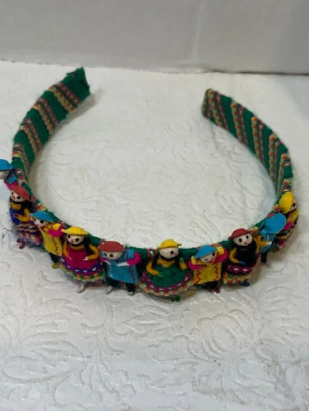 VTG Peruvian Worry Doll Headband Handmade Folk Art Colorful Traditional Attire